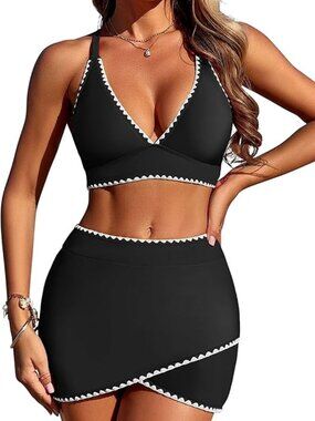 ZAFUL Women's High Waisted Bikini with Skirt Stitch 2 Piece Swimsuit NWT SZ XL